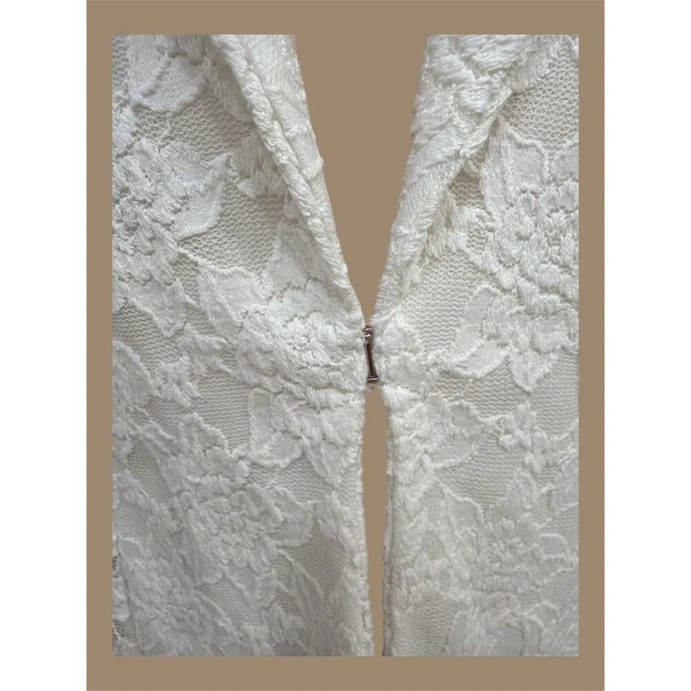 INC International Concepts White Lace Blazer Jacket Shawl Collar Open Front - Picture 3 of 6